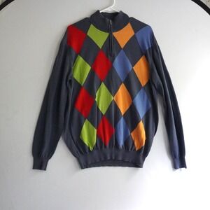Ferrante Made Italy Argyle Quarter Zip Pullover L Sweater‎ Preppy Golf Colorful
